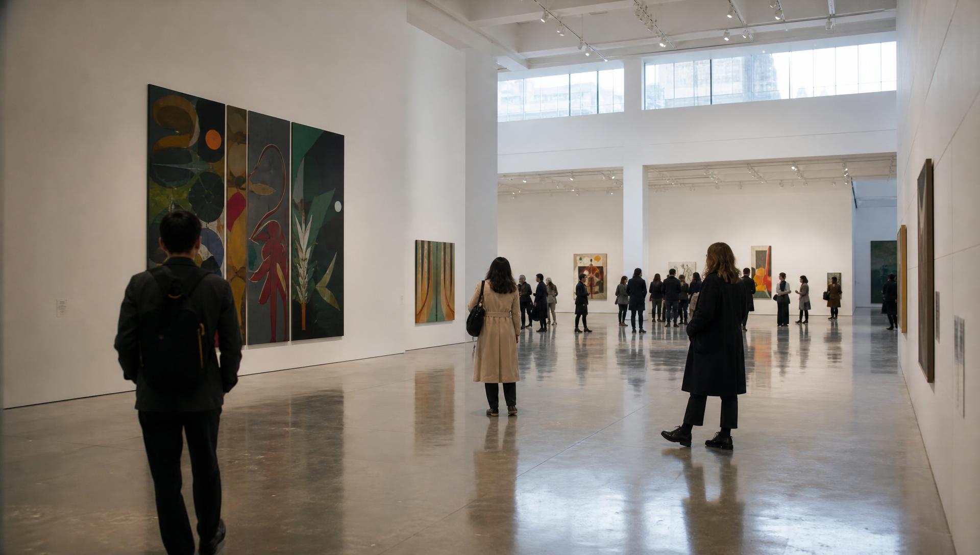 Visitors at an international contemporary art exhibition presented by Art Elfouly